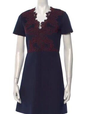 Sandro navy mini dress with burgundy lace applique